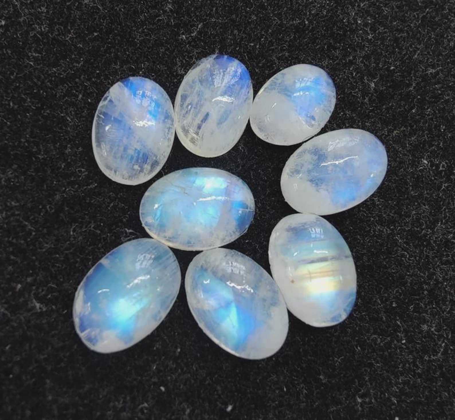 Natural Rainbow Moonstone Oval Cabochon Gemstone | Blue Flash Moonstone Loose Stone 6x8mm