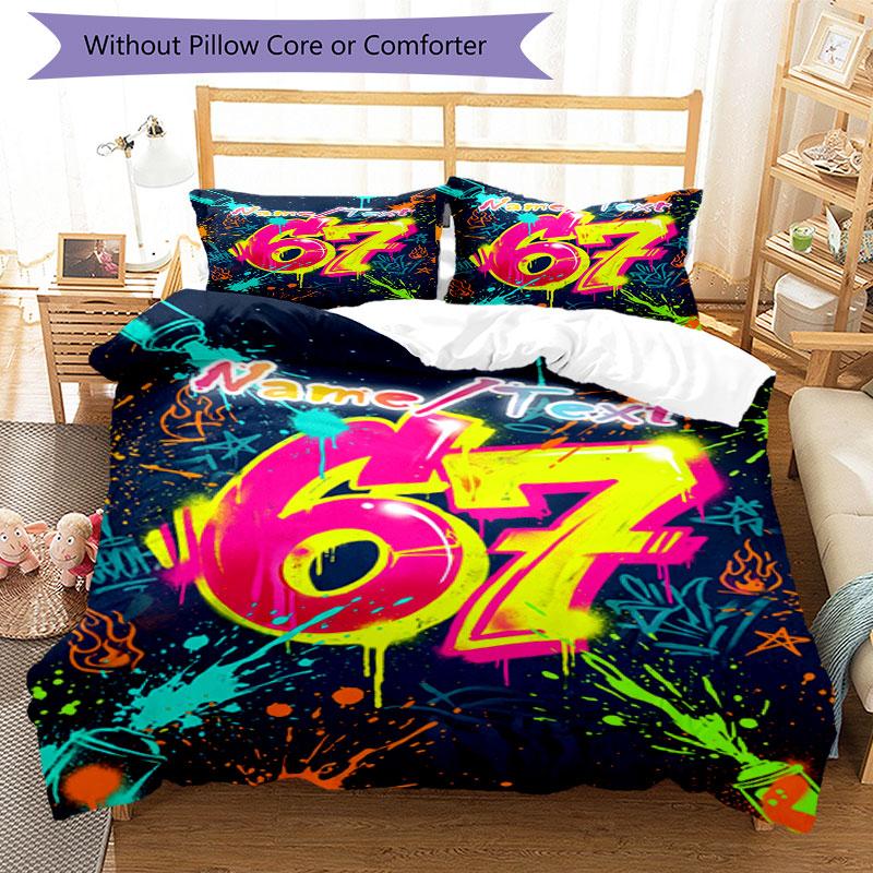 3PC Custom Name Graffiti Art Celebration Bedding Set Printed  Bedding Set Duvet Cover Closure Includes 1 Duvet Cover & 206 Pillowcases for Bedroom