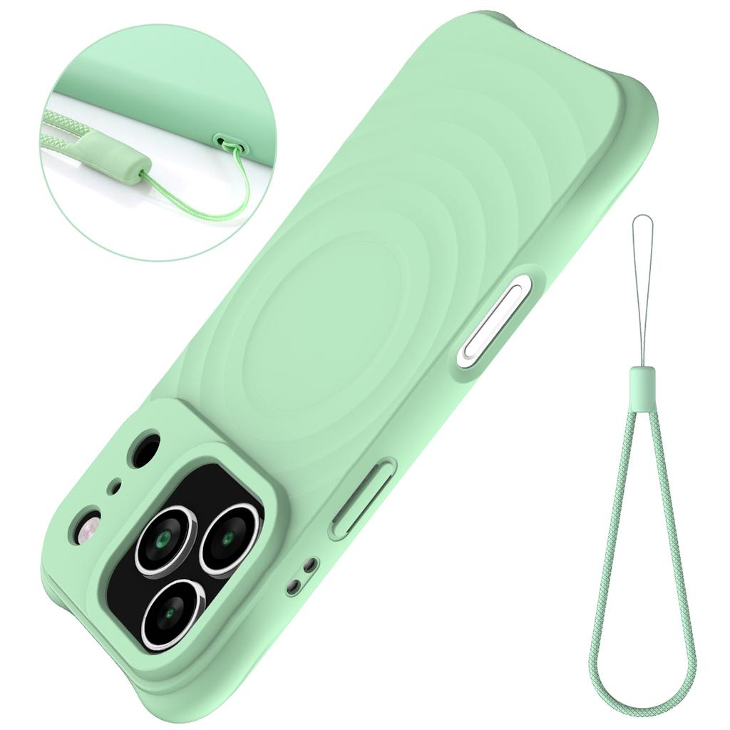 For iPhone 17 Pro Max Case Compatible with MagSafe Ripple Texture Liquid Silicone Protective Cover with Strap