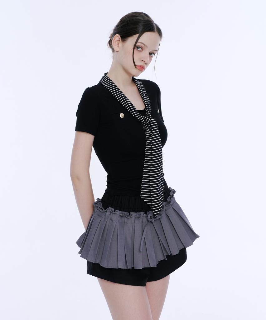Akeumeseodeu Scarf Detail Button Tee (Black)