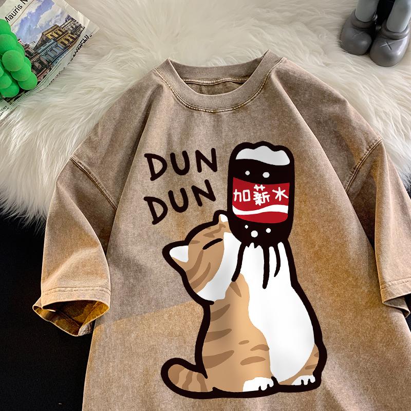 Bavlněné tričko s krátkým rukávem Pánské Dámské Léto Vintage Vodní praní Volné Pár Krátký rukáv Ležérní Všestranný Nadměrný top