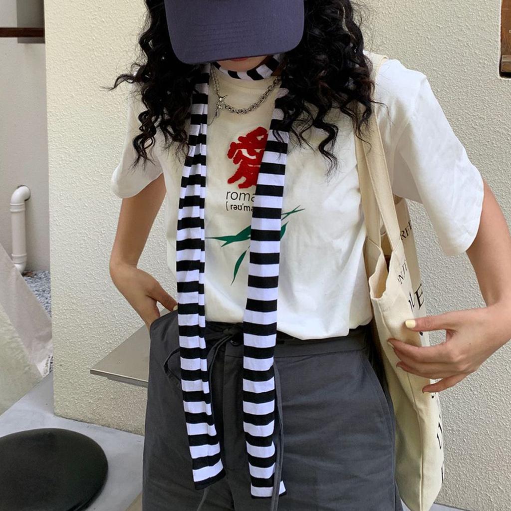 Women Spring Summer Stripe Pattern Scarf Thin Neckerchief Y2k Style Colorful Thin Knitted Neck Guard Lightweight