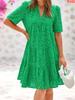 Sweet Hollow Lace Short Sleeve V Neck A Line Skirt Dress