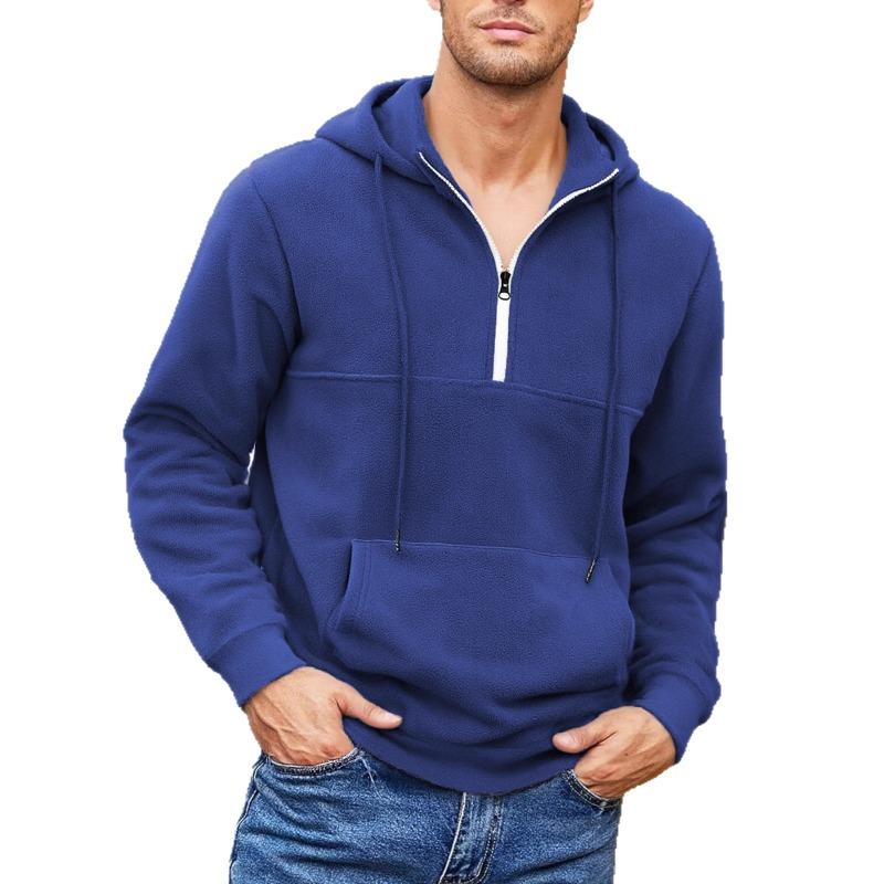 

New Autumn and Winter Men s Thickened Hooded Sweatshirt Stand Collar Half Zipper Long Sleeve Casual Men s Sweatshirt S синій