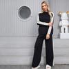 Conjunto de dos piezas de suéter de punto casual para mujer de otoño invierno, tops de manga larga tipo jersey y pantalón de pierna ancha, chándal