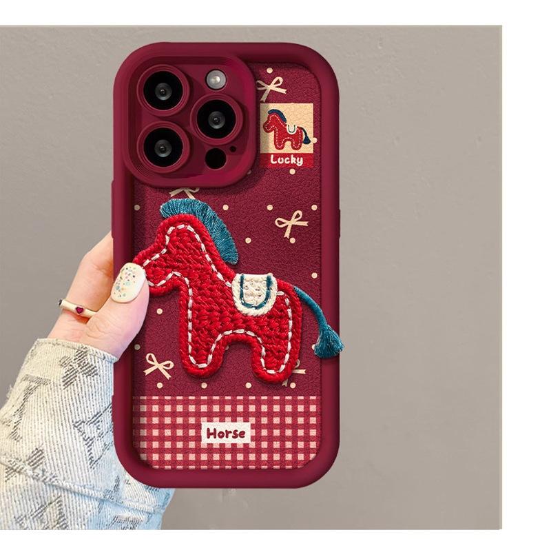 2026 new product is suitable for Huawei Nova15 Year of the Horse mobile phone case Mate80 embroidered pony pendant hand rope soft cover