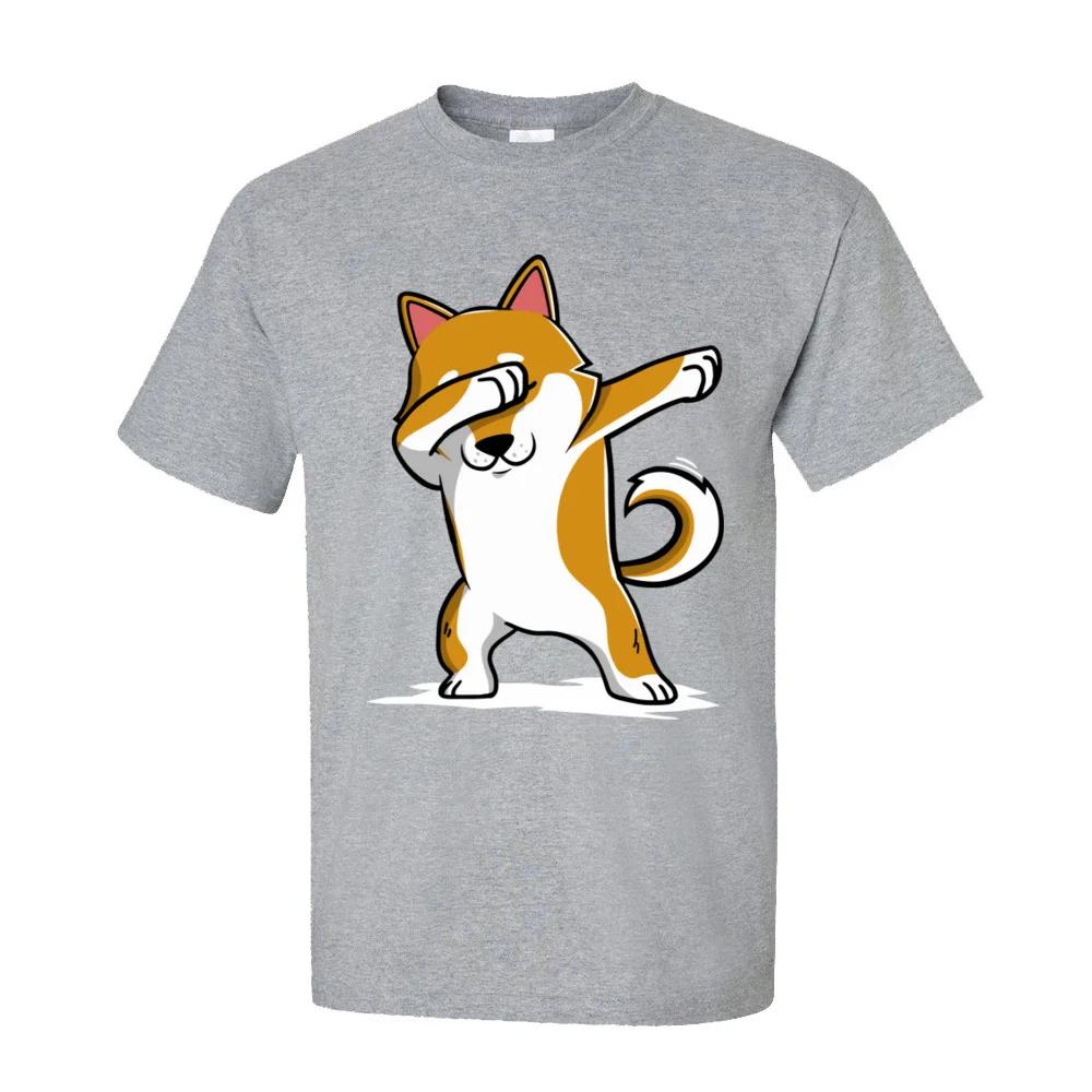 Funny Men's T-Shirt Shiba Inu Dabbing Tops Tees Discount Crew Neck Dance Tshirt Short Sleeve Cotton Casual T Shirt Wholesale