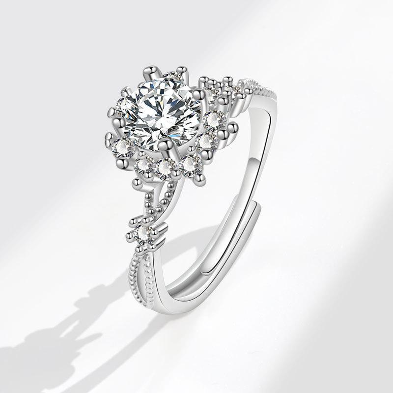 1 Carat Moissanite Flower Stamen Open Ring For Women Fashion Jewelry Elegant Design opening adjustable белого золота