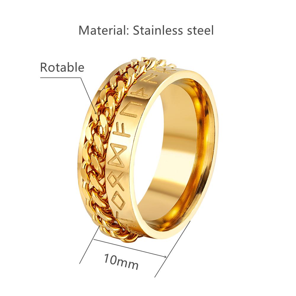 Punk Mens Vikings Norse Runes Rings Womens Gold Color Black Stainless Steel Chain Amulet Ring Vegvisir Scandinavian Male Jewelry