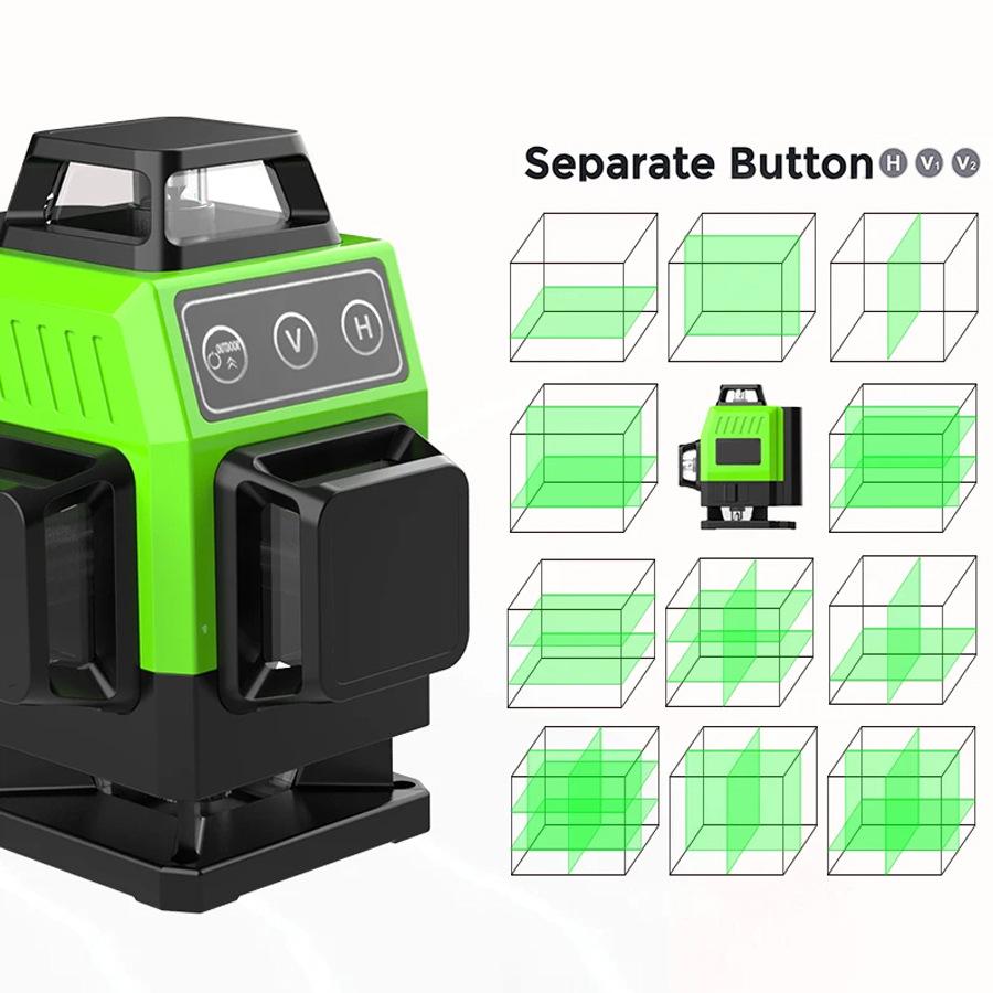 16-Line Green Laser Level for Indoor/Outdoor Use - Auto Line-Marking, Strong Light Visibility.