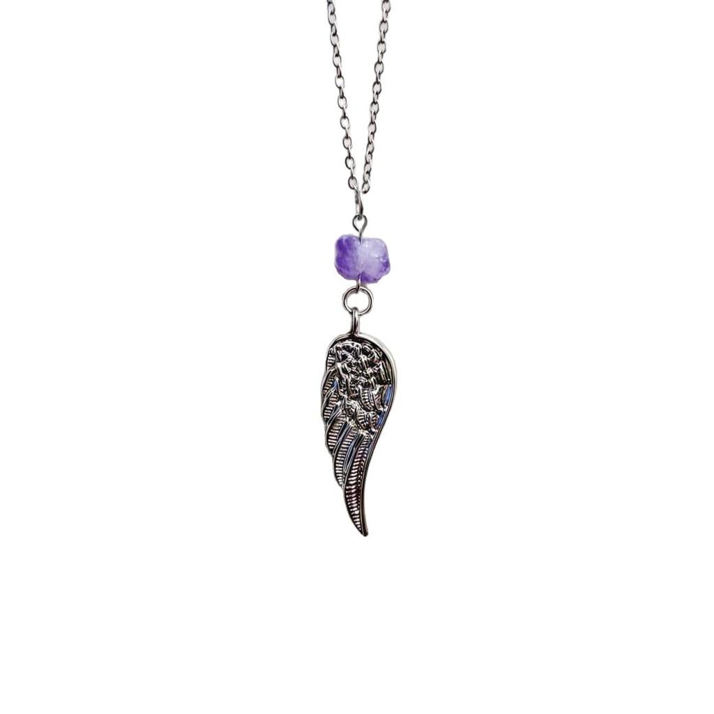 Angel Wing Necklace With Purple Water Crystal For Party Wear