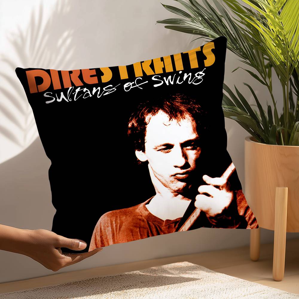 D-Dire S-Straits Band Kissenbezug Quadratischer Doppelseitiger Druck Kissenbezug für Sofa Heim Schlafzimmer Dekor Geschenk