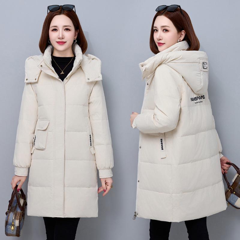 Mid-Length Hooded Women's Winter Down Jacket - Thickened, Slimming, High-End White Duck Down Outerwear