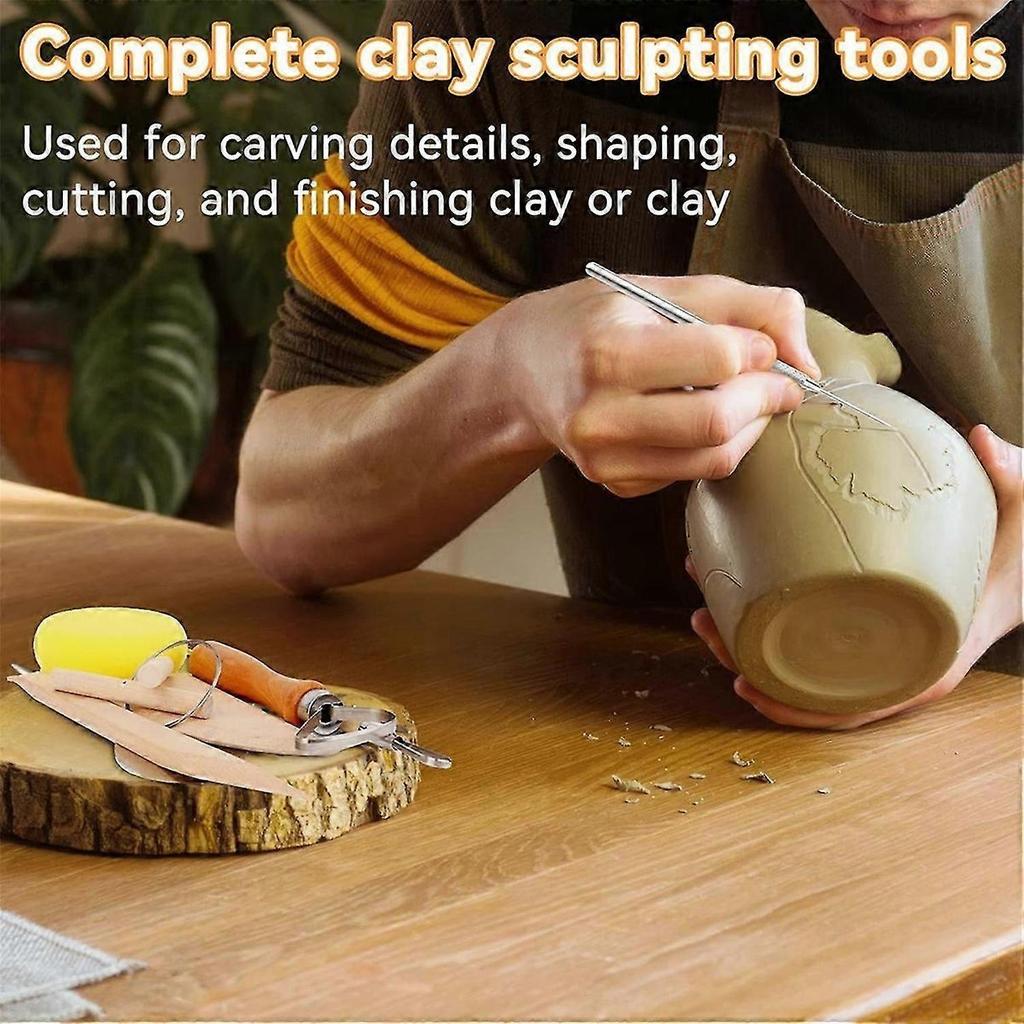 20Pcs Pottery Teaching Kit,with Rolling Pin,Pottery Teaching Rolling Mud Sticks,Clay Sculpting Tools and Premium Linen