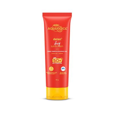 Aqualogica Detan+ Dewy Sunscreen Gel SPF 50+ PA++++ Lightweight No White Cast For All Skin Types 125 G Blue Light