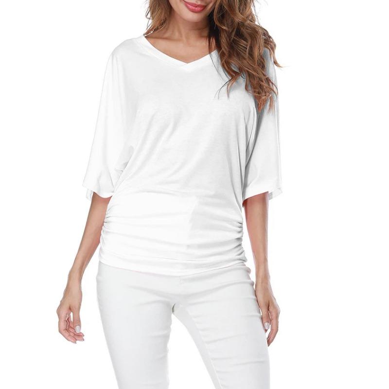 Sommer Neue Mode Damen Locker Fledermaus Kurzarm V-Ausschnitt T-Shirt Tops