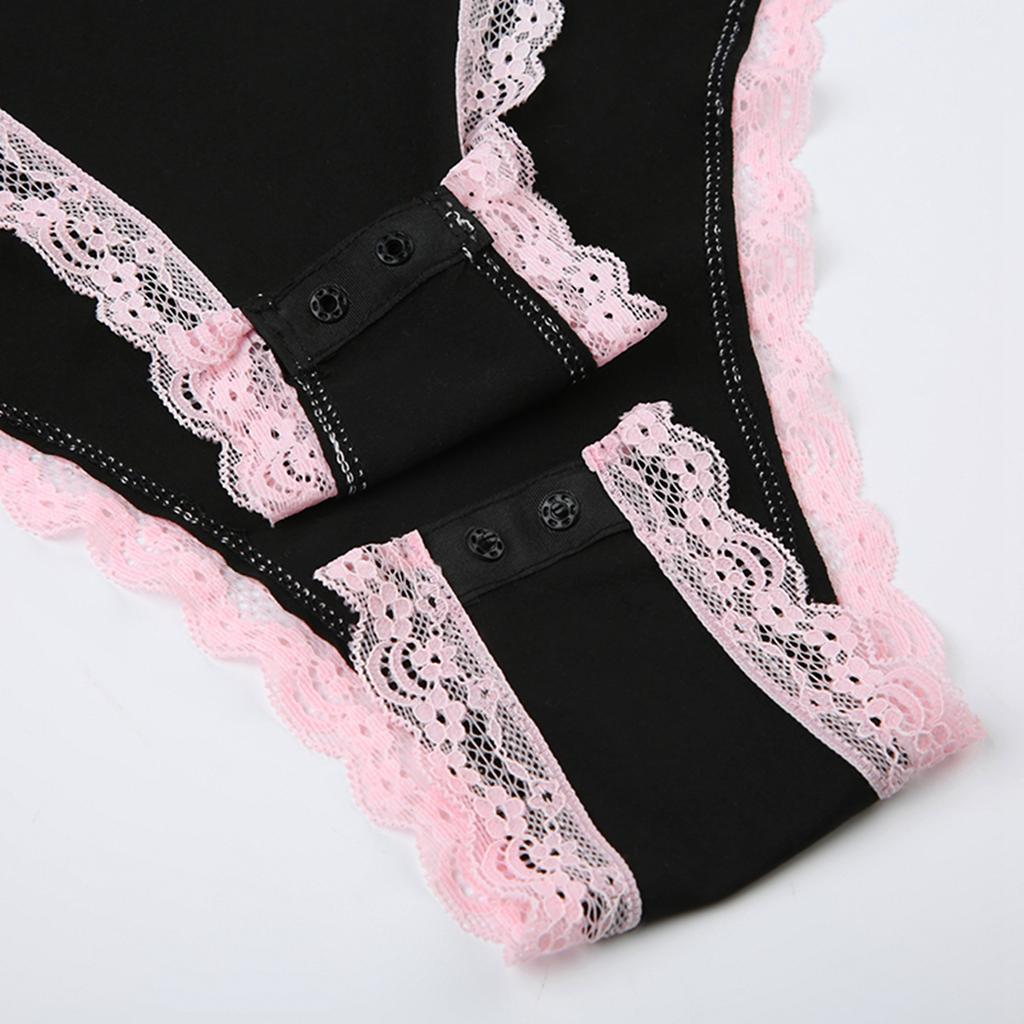 Women's Lace Trim Bodysuit Casual Sleeveless Spaghetti Strap Leotard Tops High Cut Playsuit