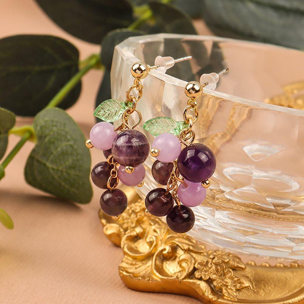 Geometric Women Girl Party Korea Fashion Jewelry Clip Earrings Drop Earrings Grape String Earrings