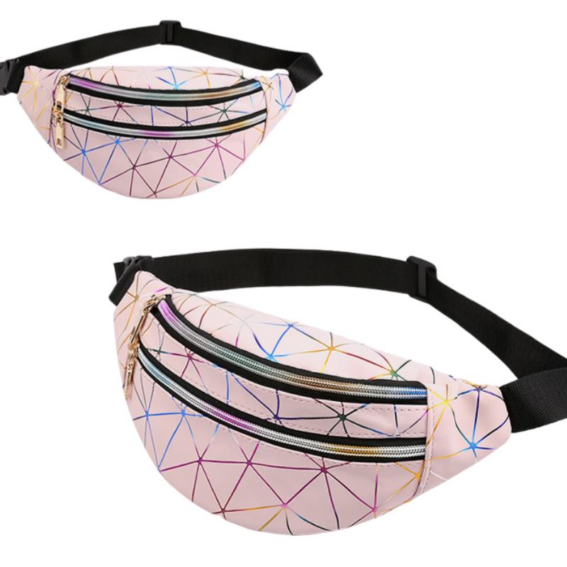 

Сумка кроссбоди из ПУ с лазерным узором «ромб» для мужчин и женщин – уличная мода, поясная и нагрудная сумка розовый