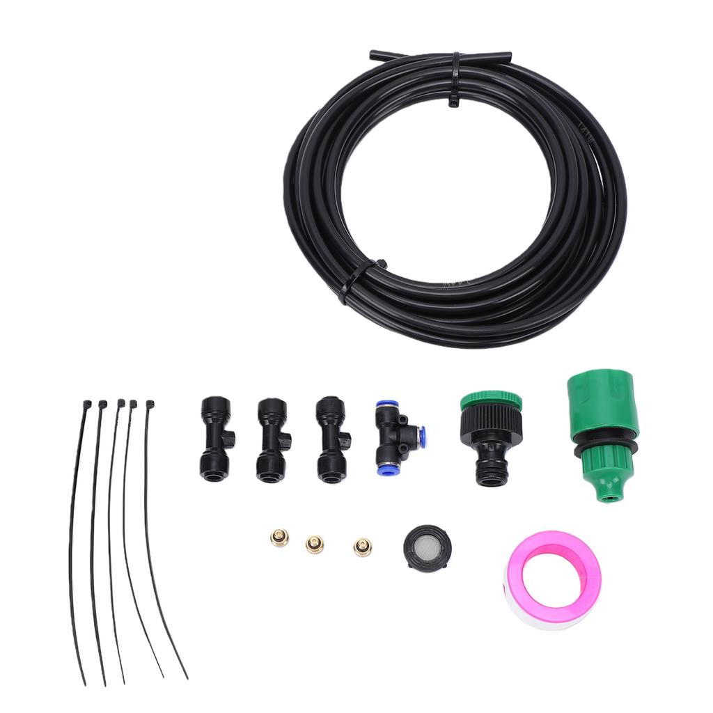Fan Misting Kit Leakproof PE Mist Hose Water Mister Spray Kit with 3 Brass Nozzles for Patio Backyard Outdoor Cooling