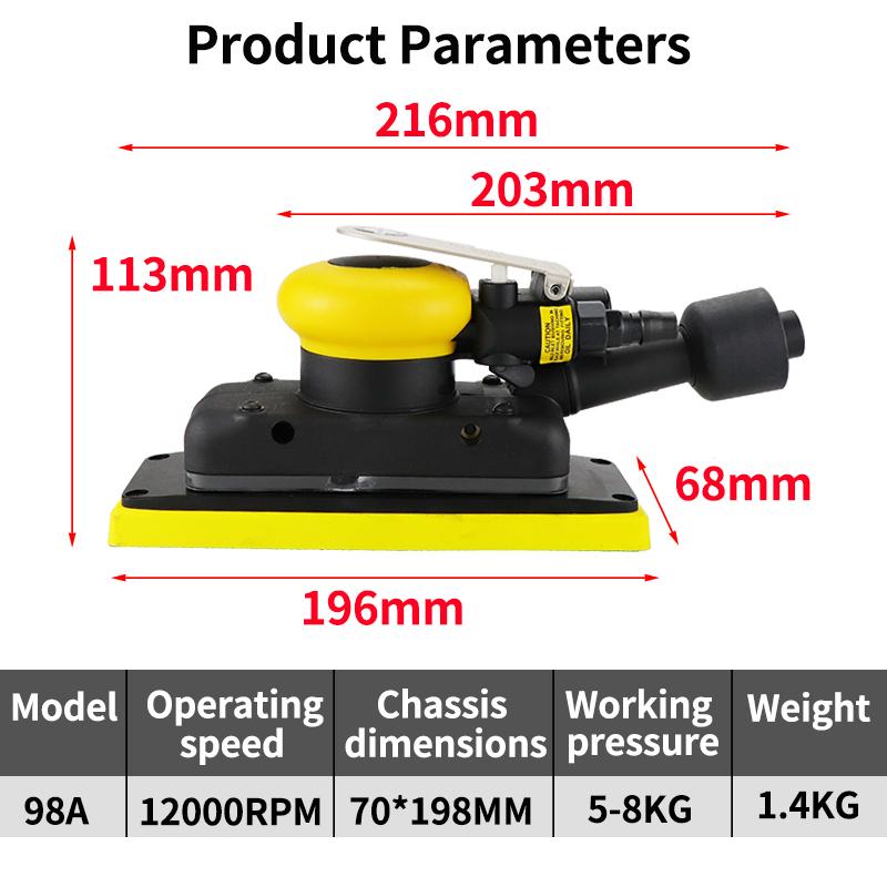 Rectangular Pneumatic Dry Sander Car Paint Putty Sander 70*198mm Sandpaper Machine Suitable For Automobile