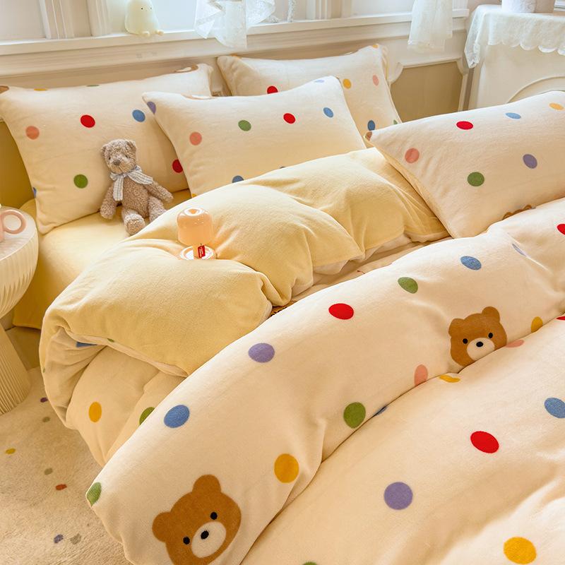 Thickened Milk Fleece Quilt Cover Single Piece Coral Fleece Quilt Cover Four-Piece Set Double-Sided Flannel Fleece