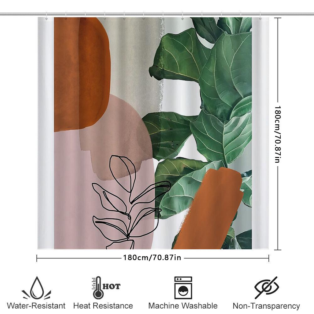 Botanical Shower Curtain Tropical Leaves Pattern Bathroom Decor Nature Greenery Backdrop Waterproof Modern Farmhouse Style Home