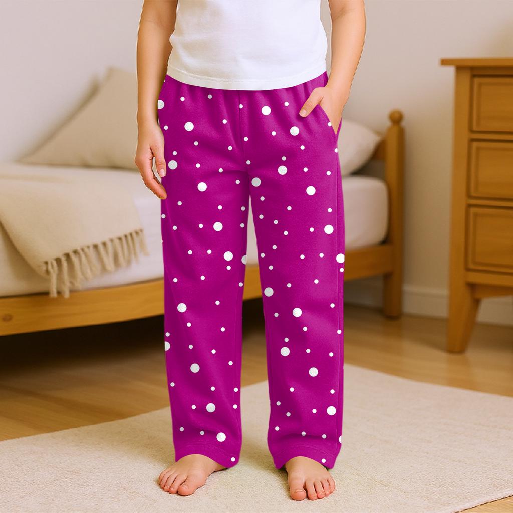 Fashionable Children's Versatile Polka Dot Stripe Print Pocket Casual Pants