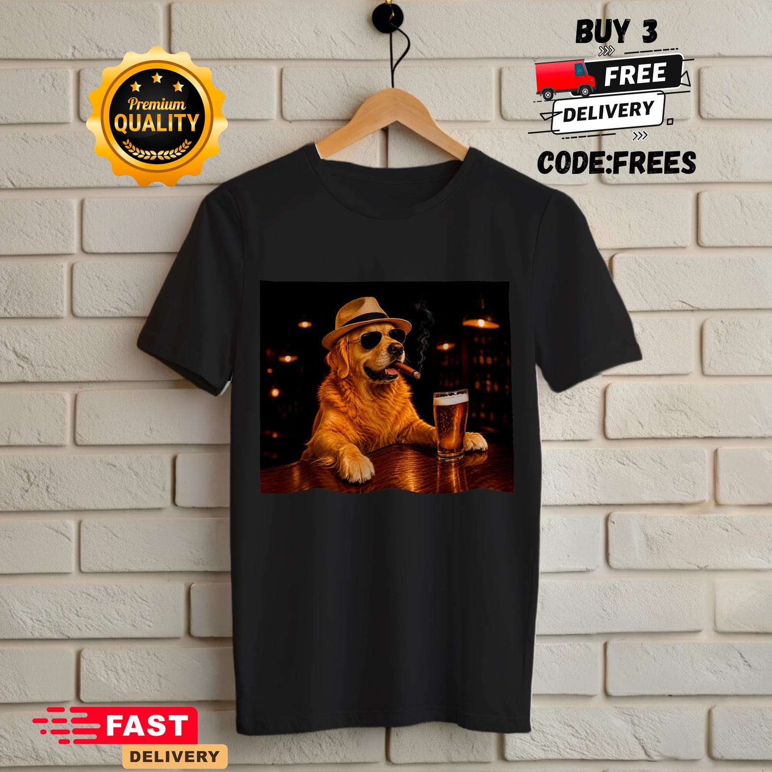 Golden Retriever Drinking Beer Graphic T-Shirt,Golden Retriever Lovers Gift, Retriever Mom Dad Shirt, Sarcastic Dog Meme Shirt,Stupid Shirt S