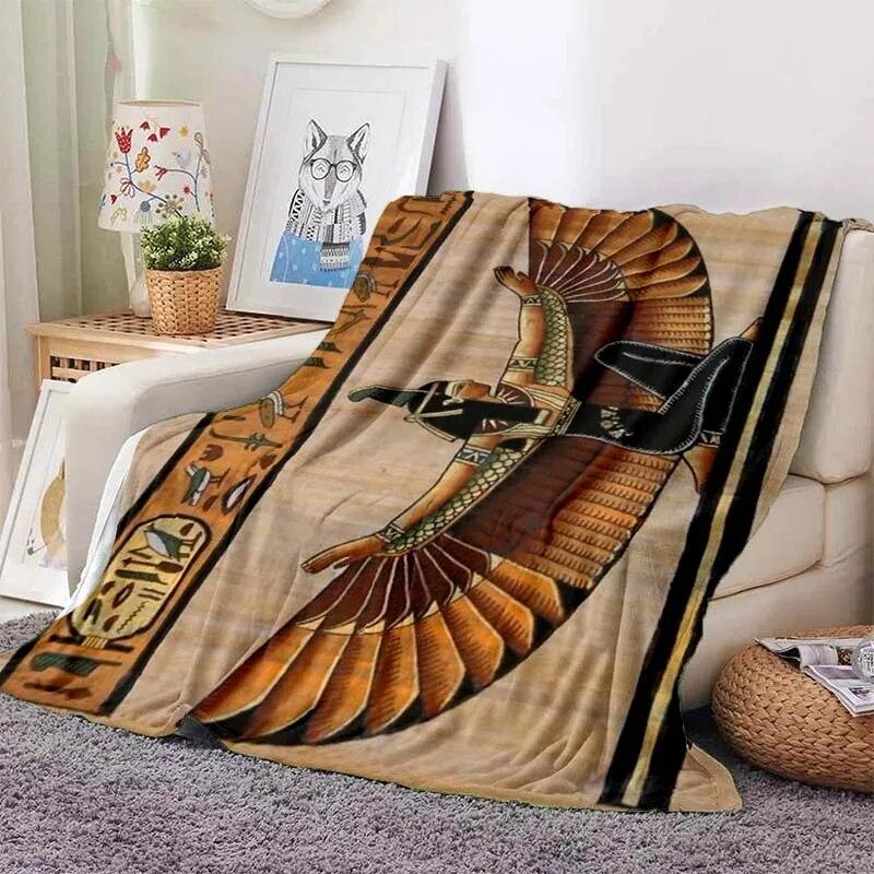 Ancient Egyptian Elements Print Blanket, For Sofa Couch Office Bed Camping , Multi-purpose Gift Blanket For All Season Clear