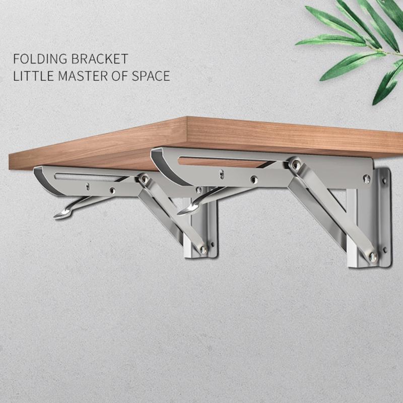 Folding Shelf Brackets Stainless Steel Collapsible Shelf Bracket Wall Mounted DIY Triangular Brackets for Table Work F