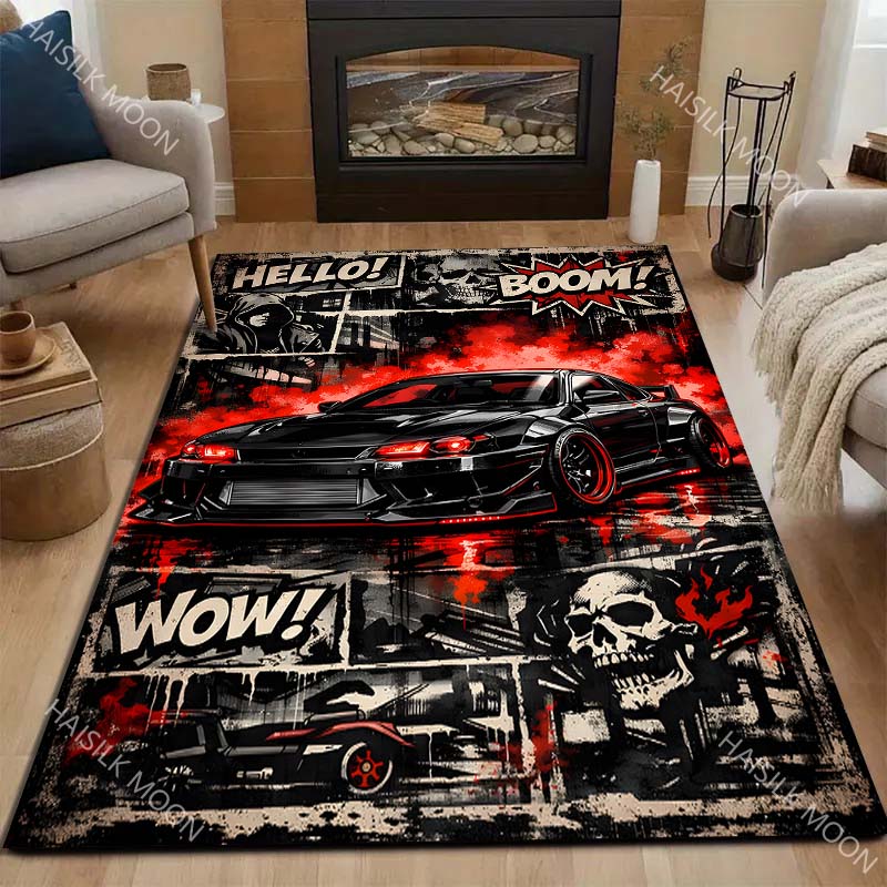 Multiple Sizes Black Car and Red Smoke Carpet for Living Room Bedroom Sofa Home Decor Rus Non-slip Floor Mat Luxury Gift