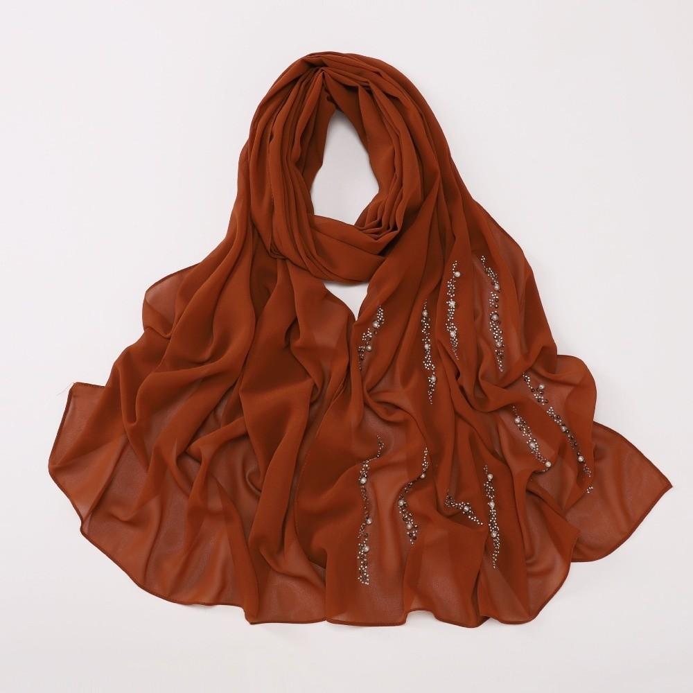Shimmer Beads Malaysia Shawl Scarf Rhinestone Soft Head Wrap Imitation Pearl Chiffon Hijab Women