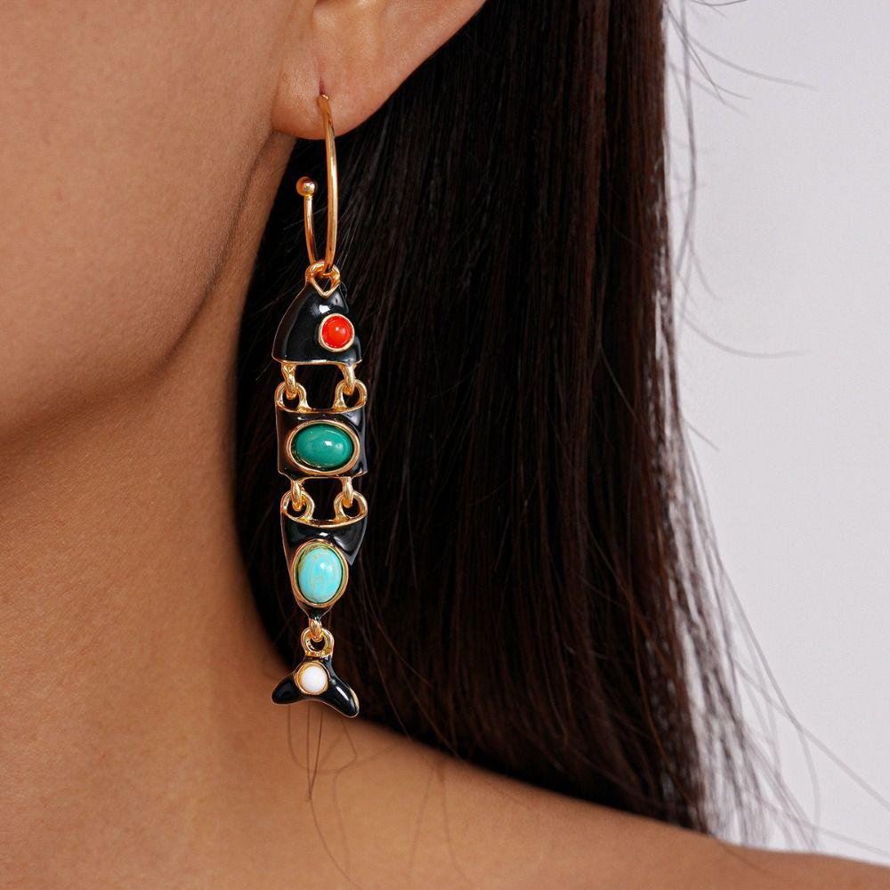 Gothic Ethnic Style Earrings Exaggerate Enamel Dangle Earrings Little Fish Earrings  Lady