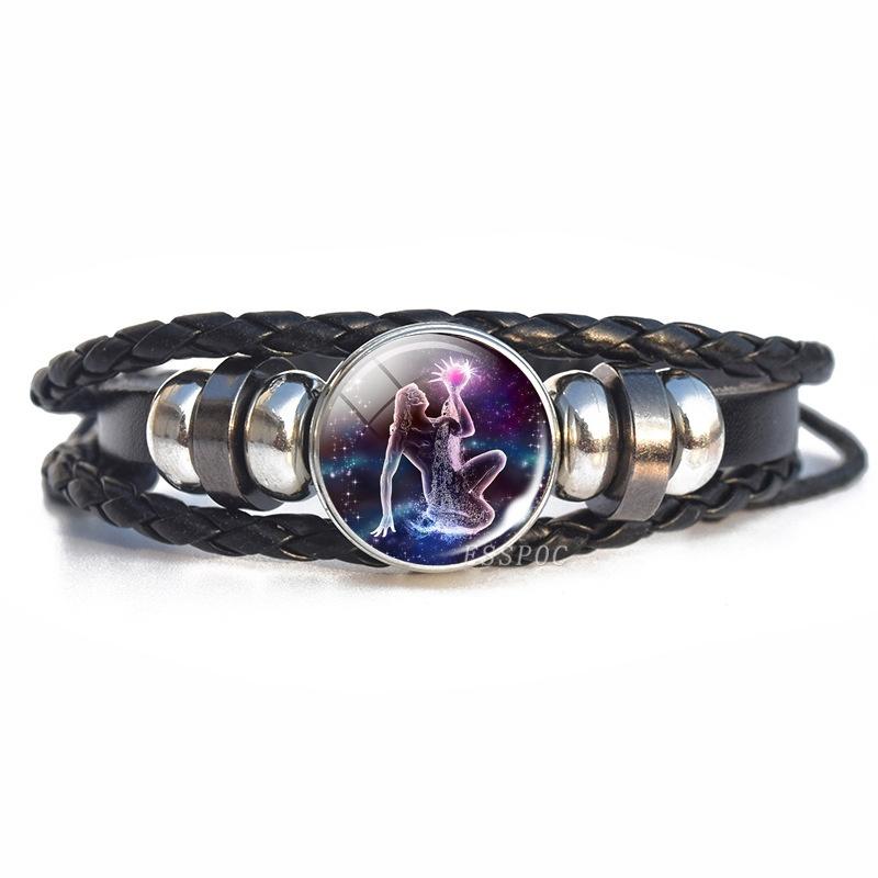 1PC Zodiac Signs Constellation Charm Luminous Bracelet Men Women Fashion Multilayer Braided Leather Bracelet Bracelet