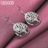 925 Sterling Silver Round Tree Pendant Earrings Wedding Jewelry