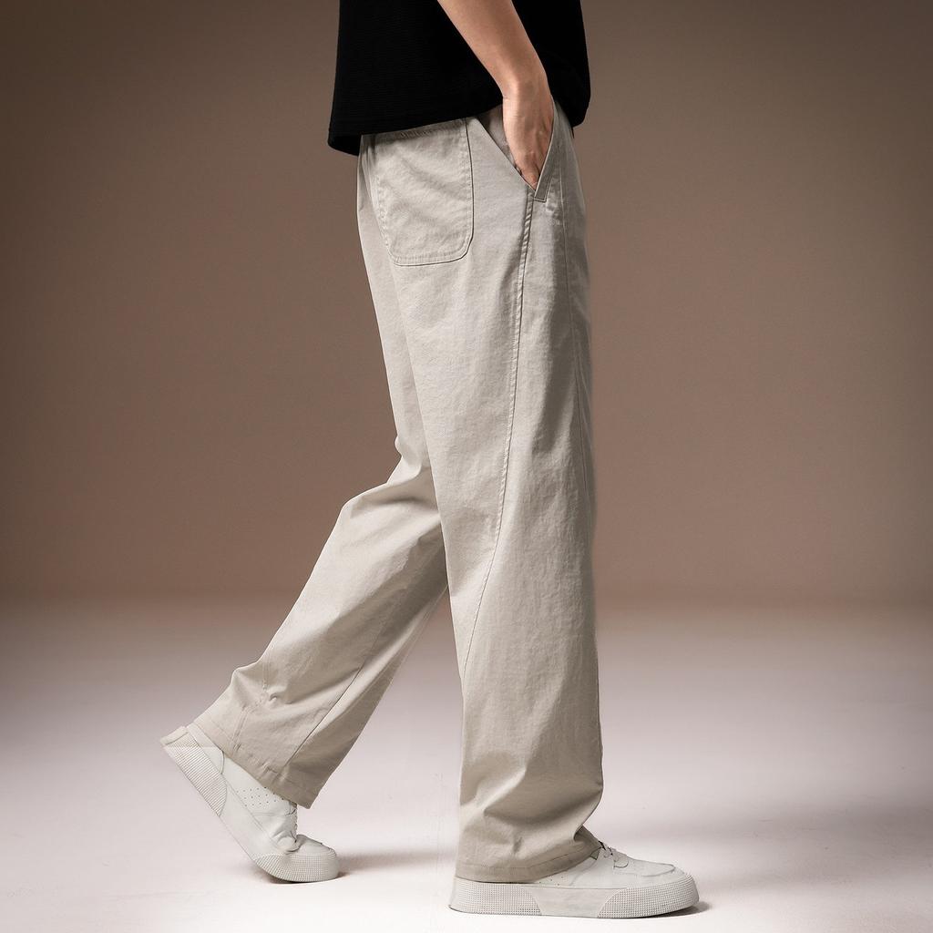 High-end Old Money Style Texture Straight Men's Casual Pants Spring and Summer Thin Anti-wrinkle Splicing Loose Wide-leg Pants