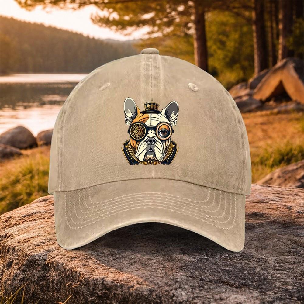 Steampunk French Bulldog Baseball Cap Adjustable Cotton Washed Outdoor Golf Accessory