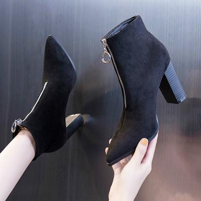 Fashion Short Shoes For Women Suede Female Ankle Boots Work Booties Pointed Toe Black On Offer Promotion Hot Fashion 2024 Footwear Pu 39