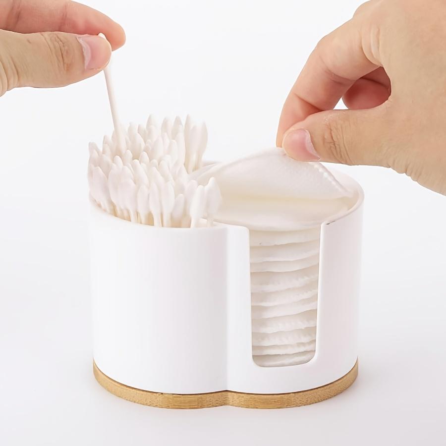 Qtip Dispenser 2 Grid Makeup Ball Swab, Round Pads Holder Organize Storage Box for Bathroom Container Organizer, Plastic, White