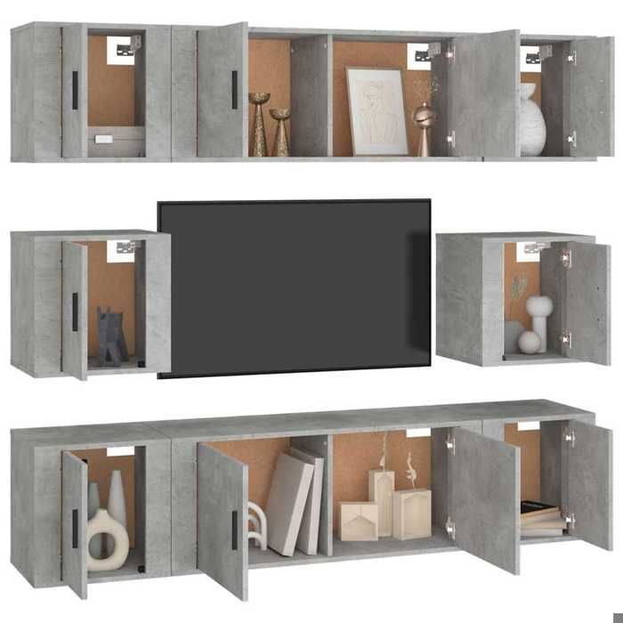 Meuble TV - Ensemble 8 pièces Maison Exclusive - Gris béton - Bois d'ingénierie - Mural, grand rangement
