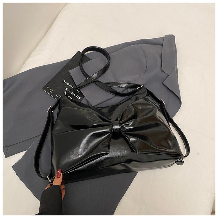2025 new personalized trend high-end texture big bow tote bag shoulder bag casual solid color double shoulder women's bag