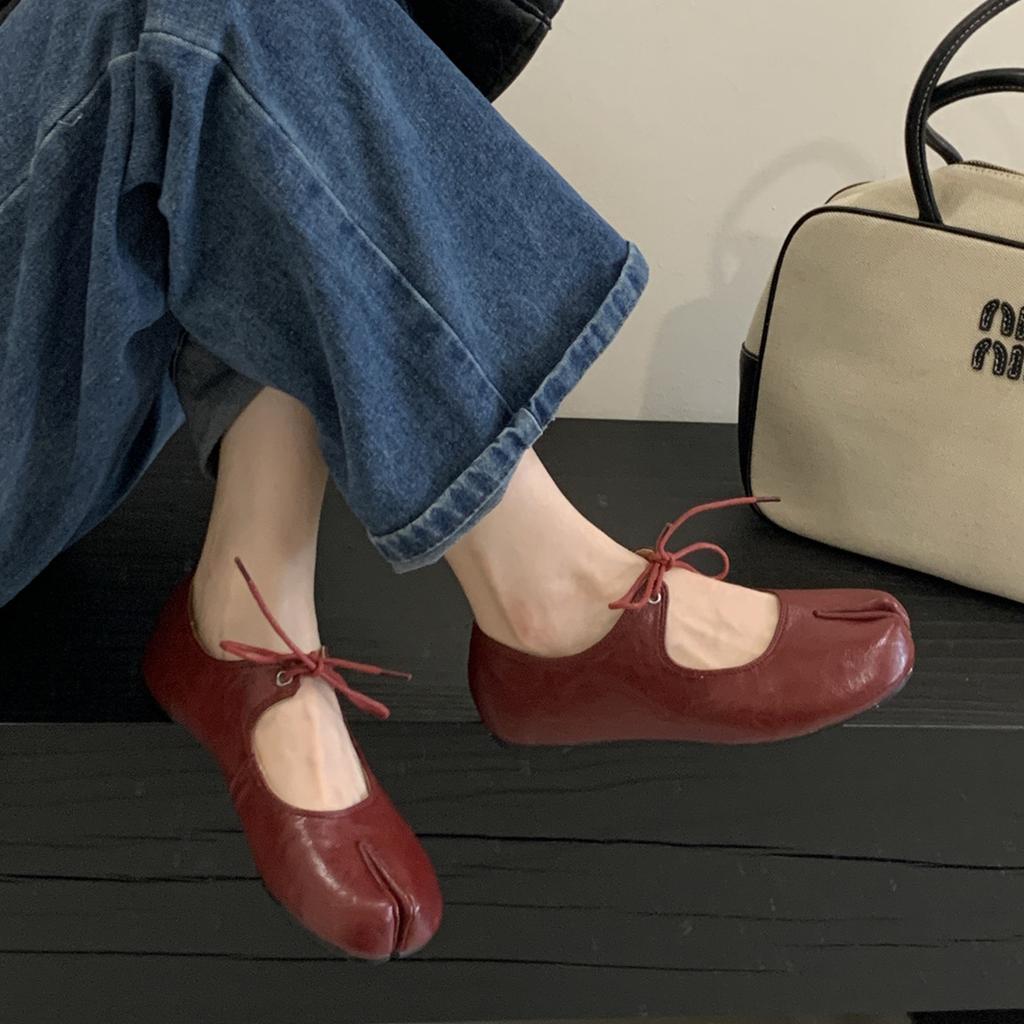 Fashion Bailamos Autumn Women Split Toe Flats Fashion Slip On Ballet Shoes Soft Flat Heel Mary Jane Shoes Outdoor Casual Single Shoes