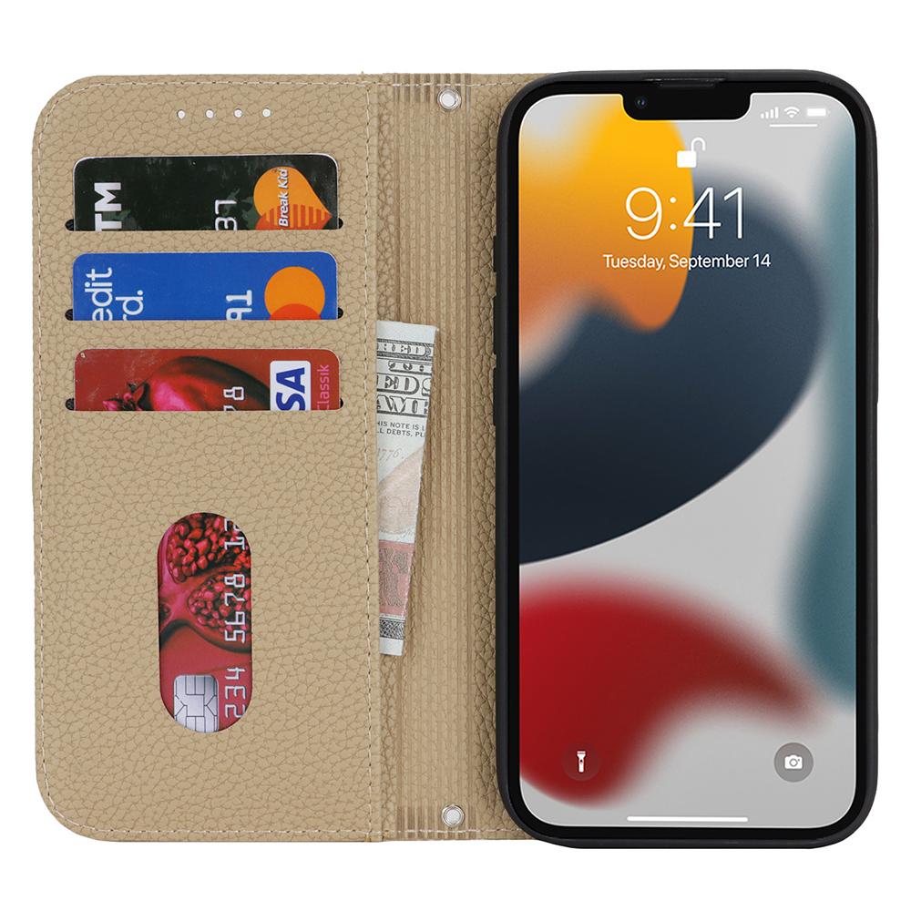 Etui z podstawką dla iPhone 13 Pro Max/12 Pro Max Skórzane etui typu flip z teksturą liczi ze smyczą/portfelem