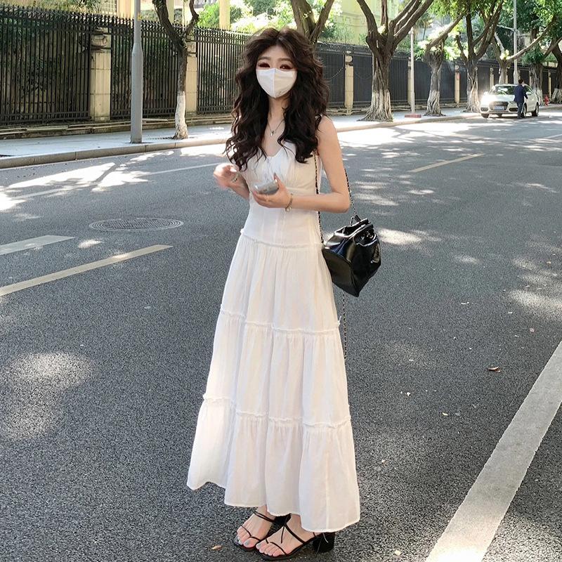 Gentle wind white suspender dress women s 2026 summer new high-end temperament versatile waist and thin dress S