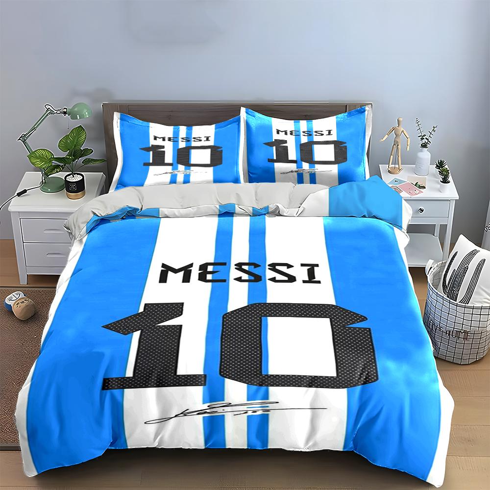 Blau-Weiß Messi 10 Bettwäscheset Bettwäscheset (1 Bettbezug, 2 Kissenbezüge, Bettdecke nicht enthalten)