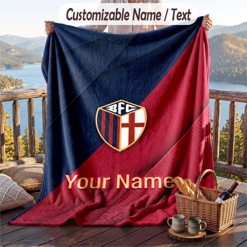 Flannel Blanket Bologna FC Print Custom Name Text Soft Throw for Sofa Bed