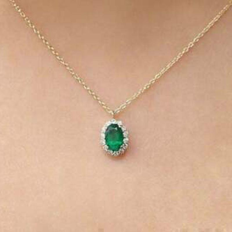 Huitan Temperament Women Necklace with Oval Green Cubic Zircon Pendant Elegant Female Neck Accessories Wedding Eternity Jewelry