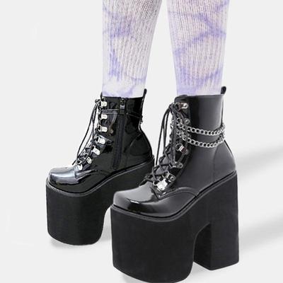 Höhe 17 cm Nachtclub Bühne Ankle Booties Frauen Extrem Dicke Plattform Absatz Gothic Punk Schuhe Mädchen Sexy Kette Party boot