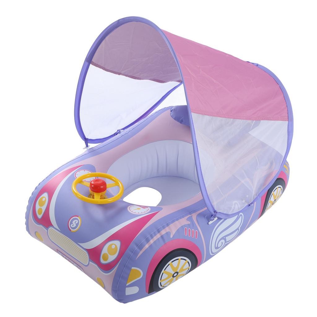 Baby Inflatable Swimming Float Car Shape Ride On Pool Float with Horn and Sunshade for 1 to 4 Years